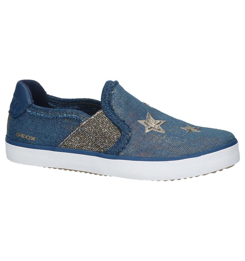 Blauwe Slip-on Sneakers met Sterren en Glitters in stof (210501)