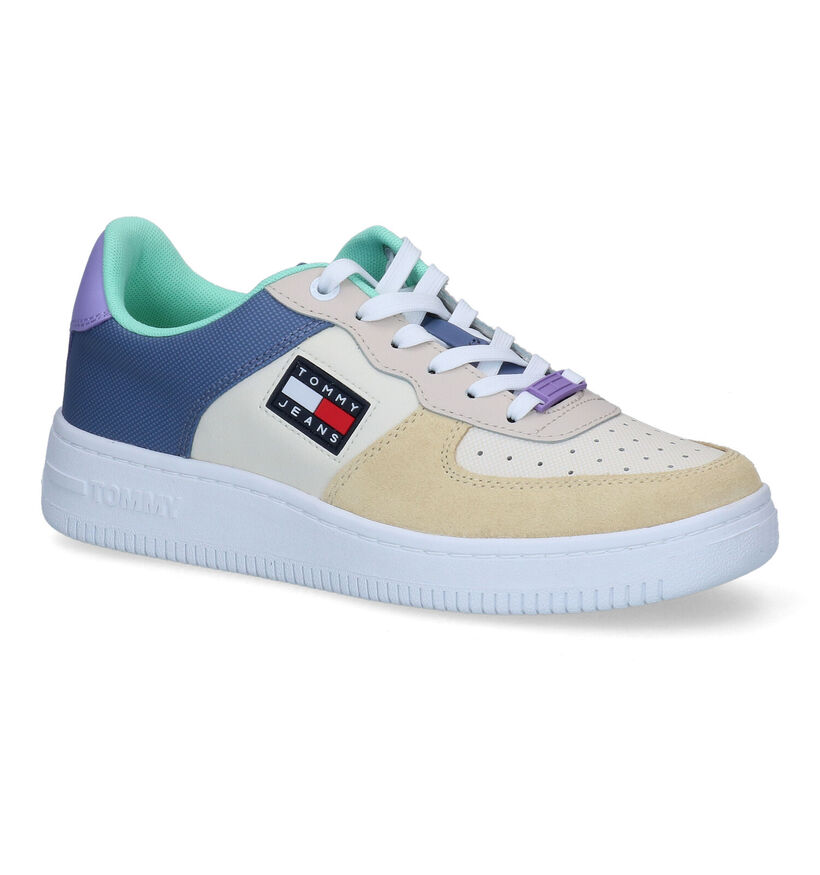 Tommy Hilfiger Varsity Cupsole Baskets en Mauve Bleu en cuir (300632)