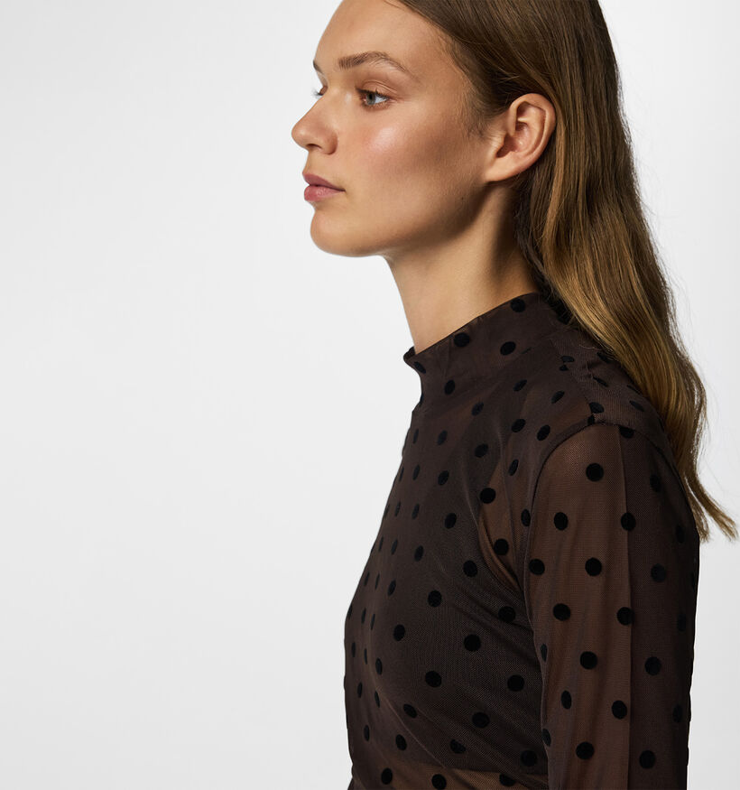 Pieces Jeshi Mesh Donkerbruine T-shirt met Lange Mouwen voor dames (379331)