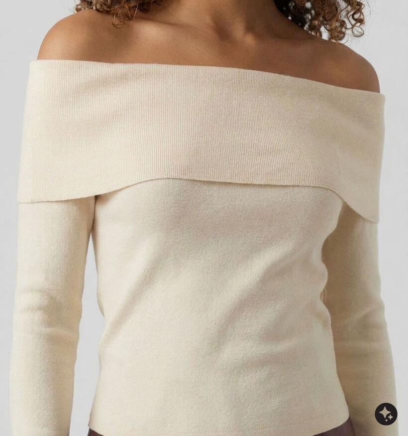 JDY Astra Beige Off-shoulder T-shirt met Lange Mouwen voor dames (379365)