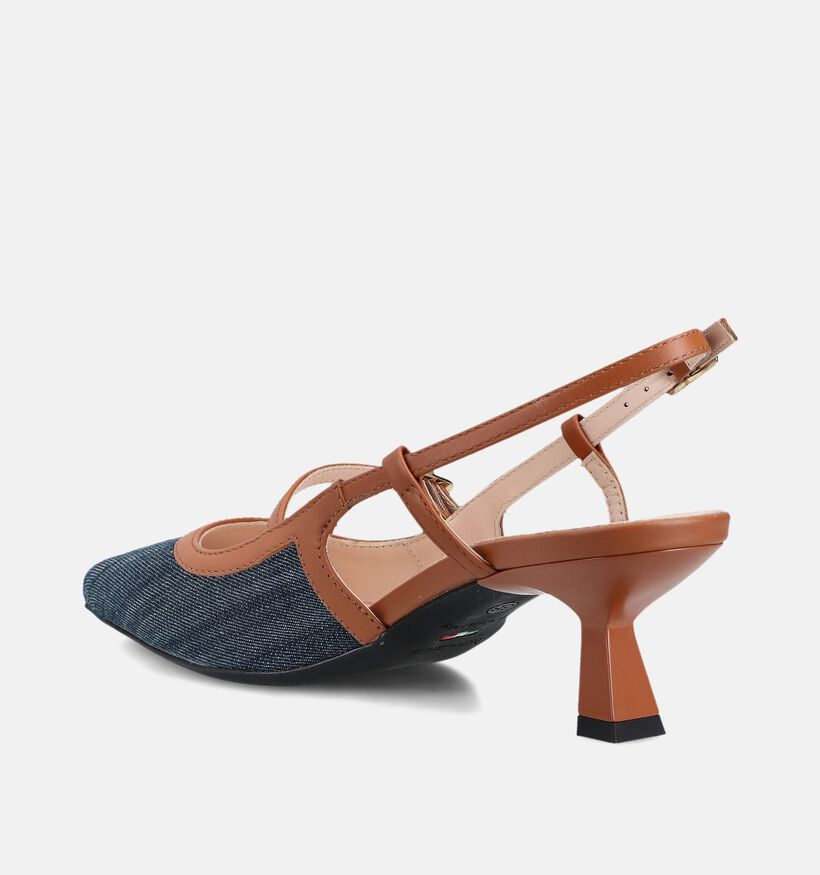 NeroGiardini Blauwe/Cognac Slingback Pumps Jeans voor dames (369092)