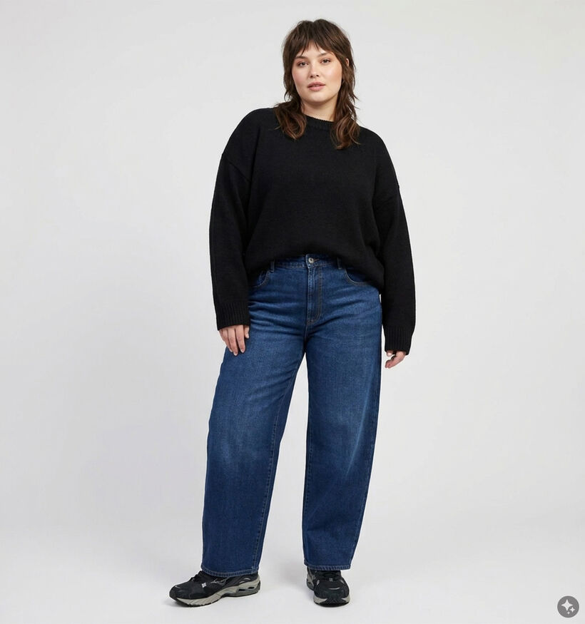 ONLY Carmakoma Snow High-Waisted Donkerblauwe Barrel Jeans voor dames (381912)