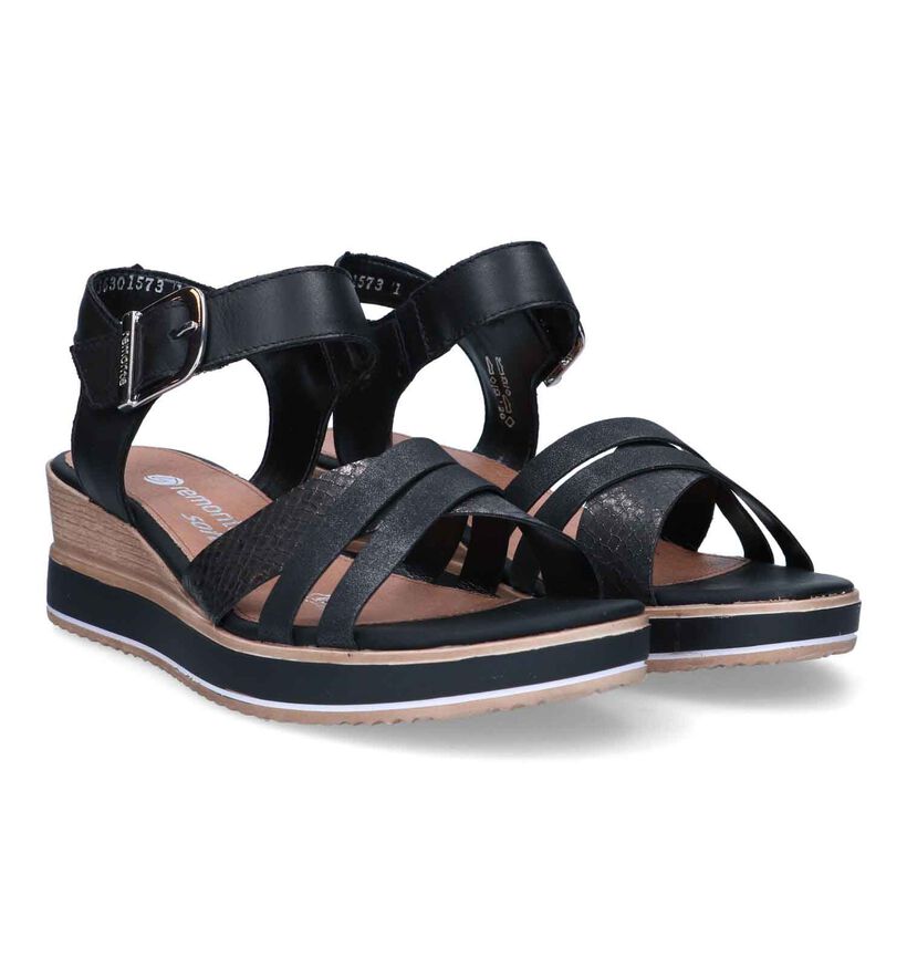 Remonte Sandales avec talon compensé en Noir pour femmes (323560)