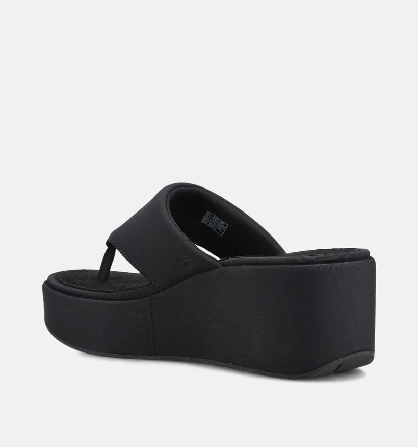 FitFlop Platform Wedge Toe-Post Zwarte Teenslippers voor dames (368673)