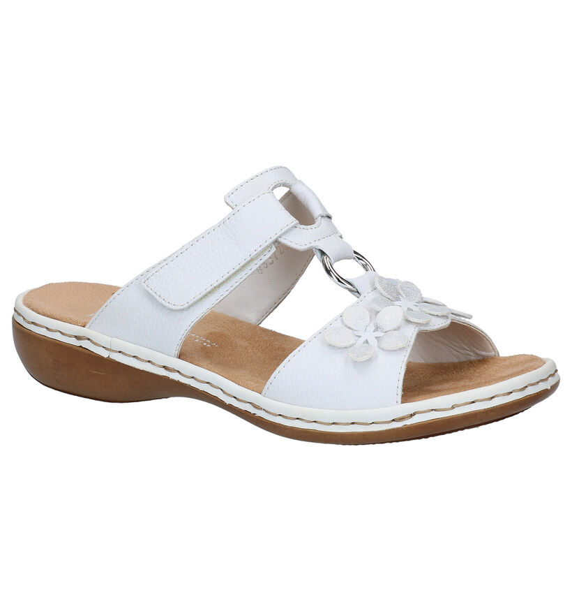 Rieker Nu-pieds plates en Blanc en cuir (287730)