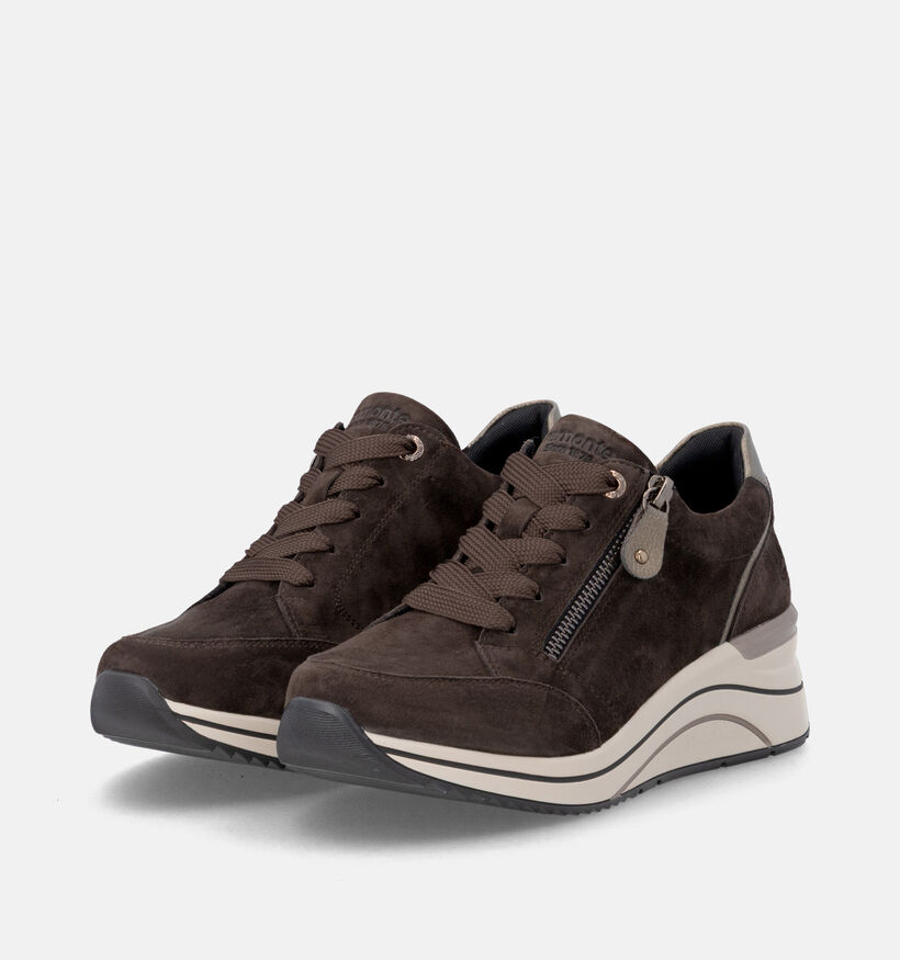 Remonte Chocoladebruine Rits-Veterschoenen met Sleehak voor dames (376594) - geschikt voor steunzolen