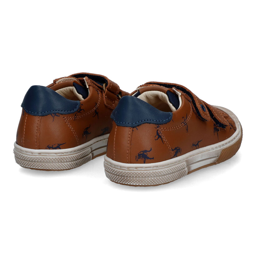 STONES and BONES Rusbe Cognac Velcroschoenen met dino's voor jongens (322105) - geschikt voor steunzolen