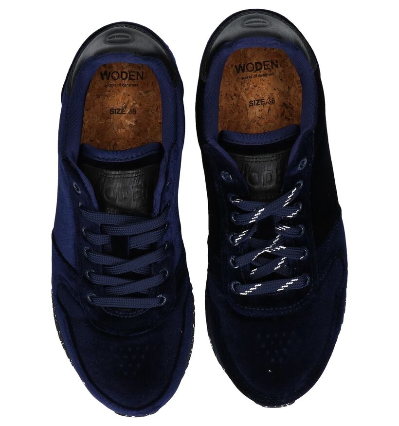 Woden Ydun Velvet Donker Blauwe Sneakers in velours (225715)