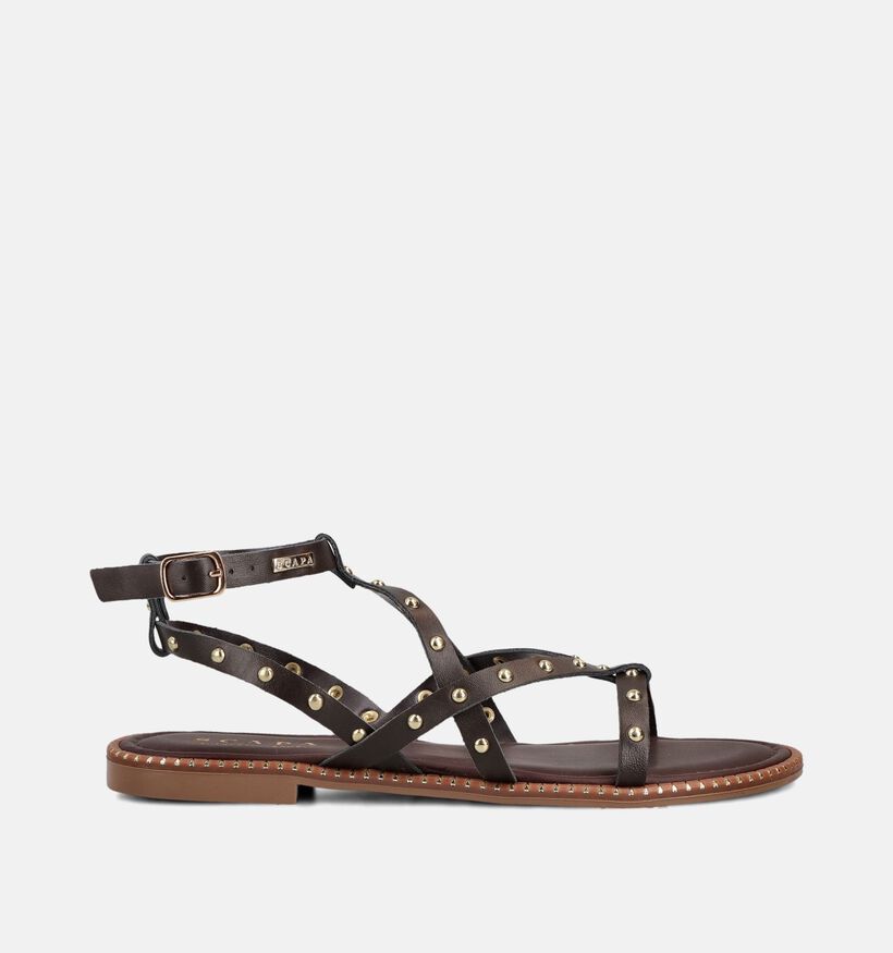 Scapa Sandales plates en Brun fonc&eacute; pour femmes (373296)