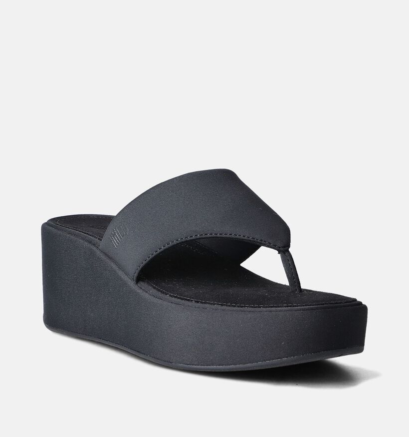 FitFlop Platform Wedge Toe-Post Sandals Zwarte Slippers voor dames (353830)