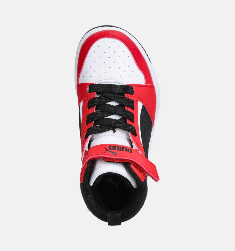 Puma Rebound V6 Mid Witte/Rode Sneakers voor jongens, meisjes (359214) - geschikt voor steunzolen