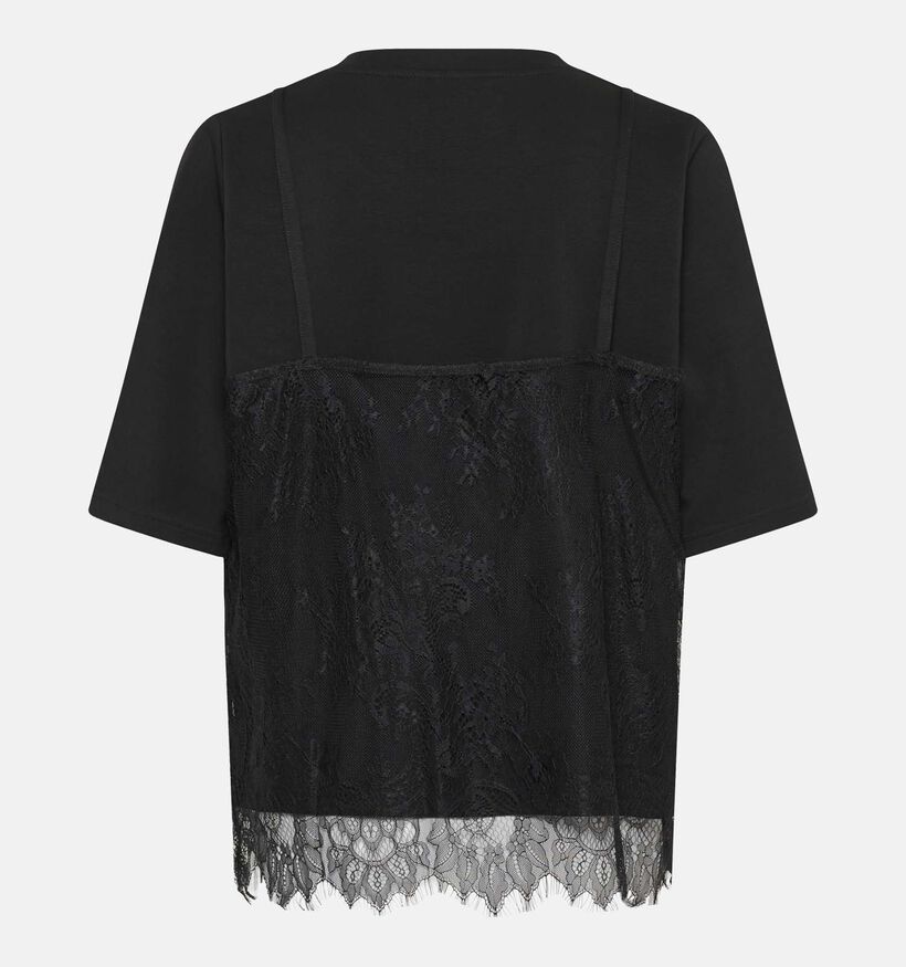Culture Karla Zwarte T-shirt met Kanten Top Overlay voor dames (381841)