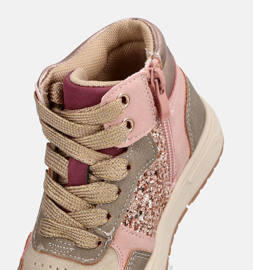 Milo & Mila Boots &agrave; lacets en Beige fonc&eacute;/Rose pour filles (378913) - pour semelles orthop&eacute;diques