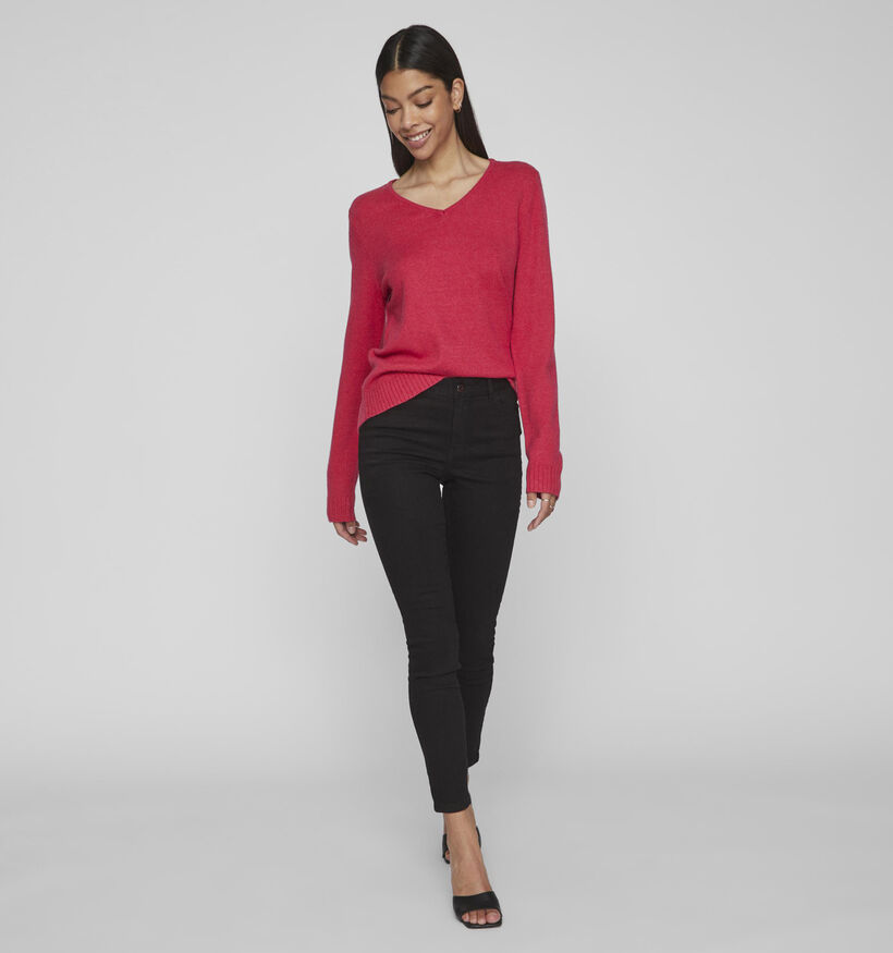 Vila Ril Pull avec col en V en Fuchsia pour femmes (345343)