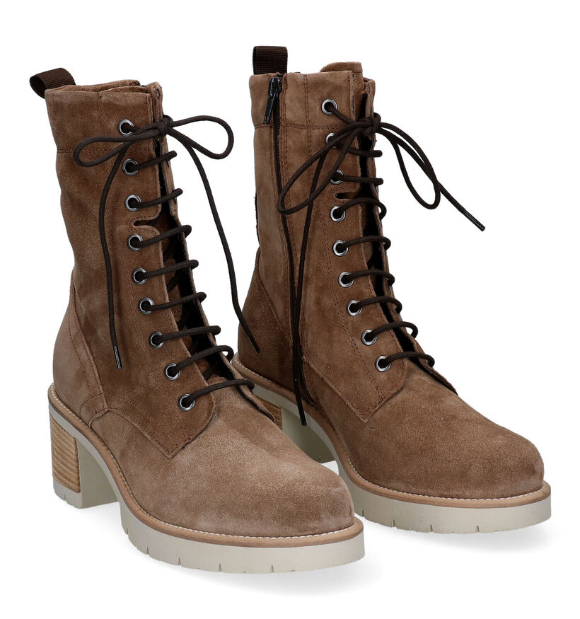 Signatur Bottines à lacets en Taupe pour femmes (300211)