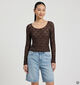 Vero Moda Flora Donkerbruine T-shirt met Lange Mouwen voor dames (381313)