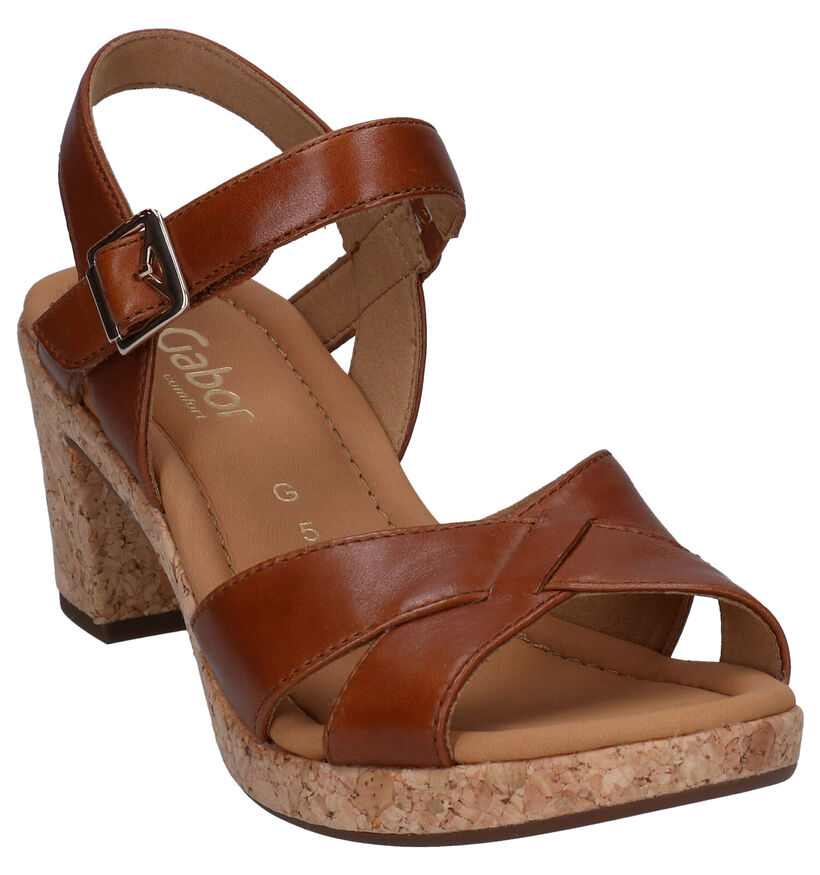 Gabor Cognac Sandalen met hak in leer (287801)