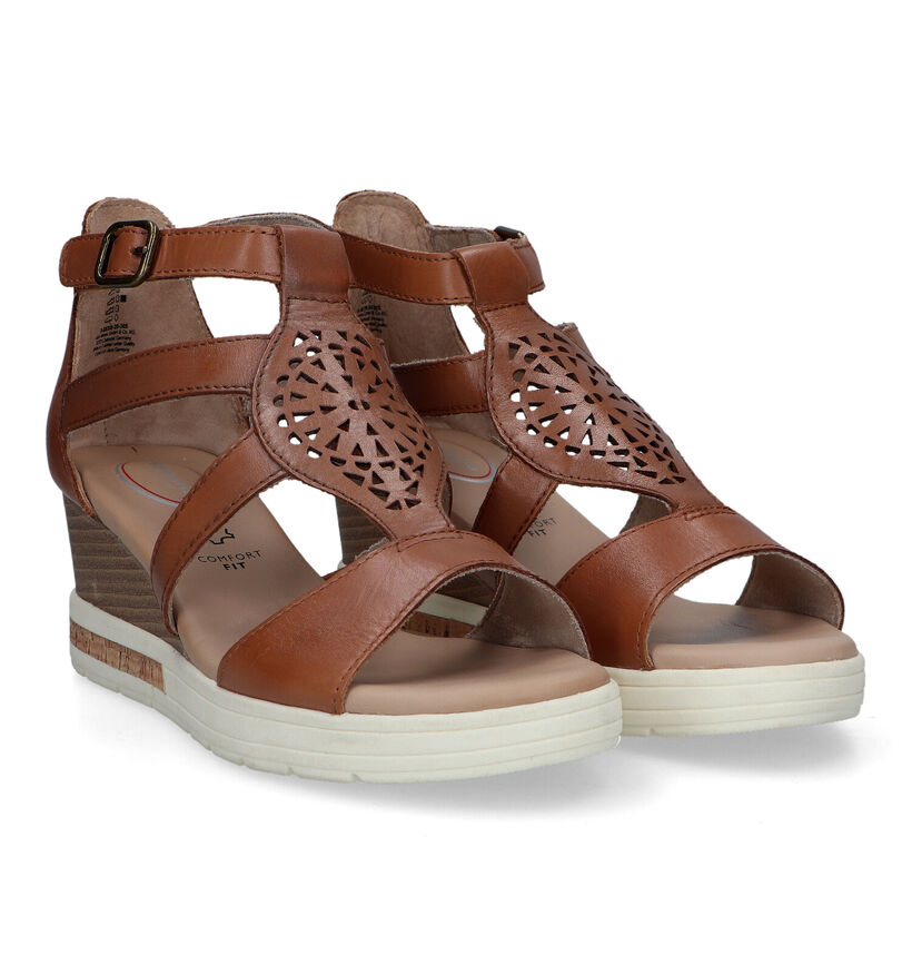 Tamaris Comfort Sandales avec talon compensé en Cognac pour femmes (323050)