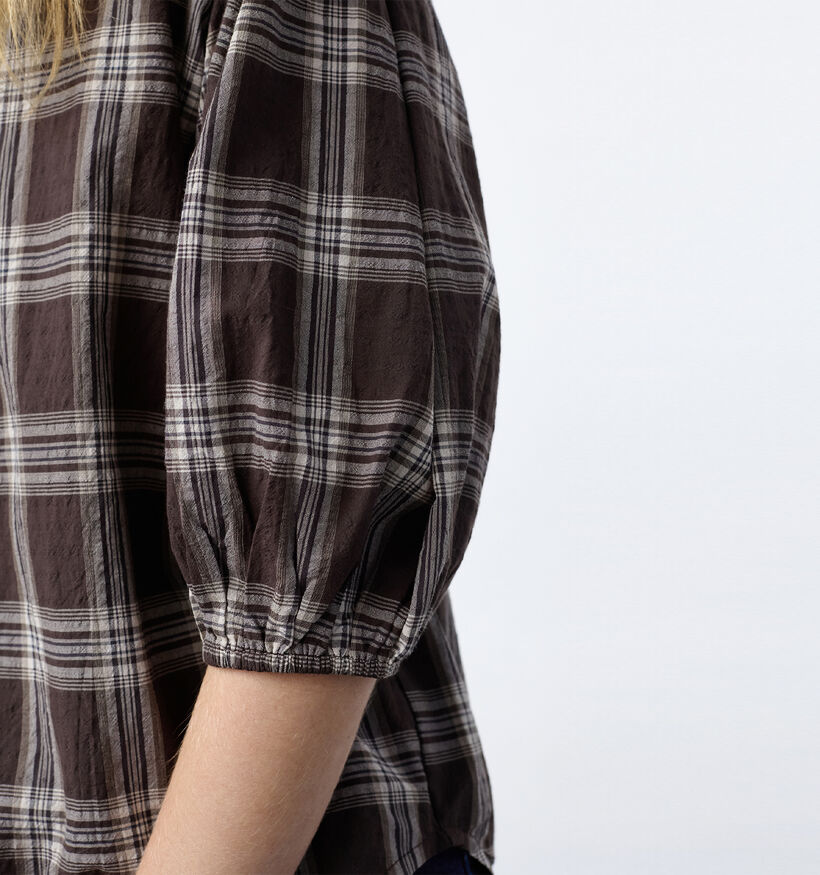 Sisters Point Ella Donkerbruine Geruite Blouse voor dames (386264)