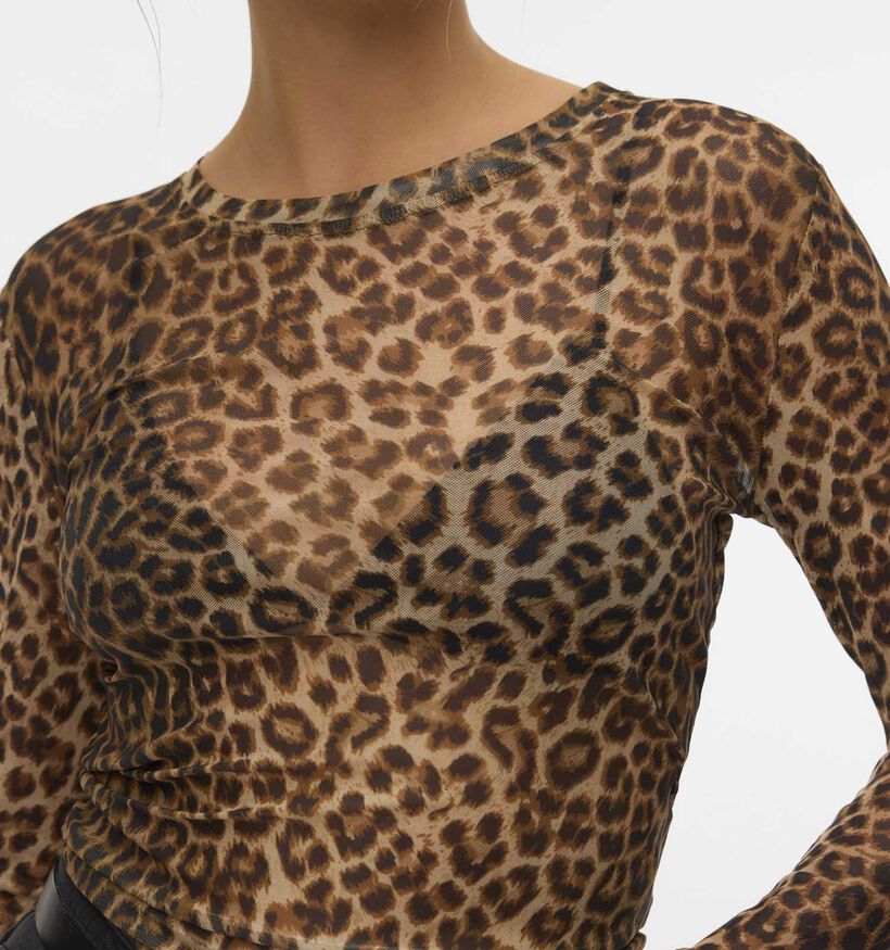 Vero Moda Lova Zwarte Mesh T-shirt Vero Moda Lova Leopard Bruine Mesh T-shirt voor dames (365679)