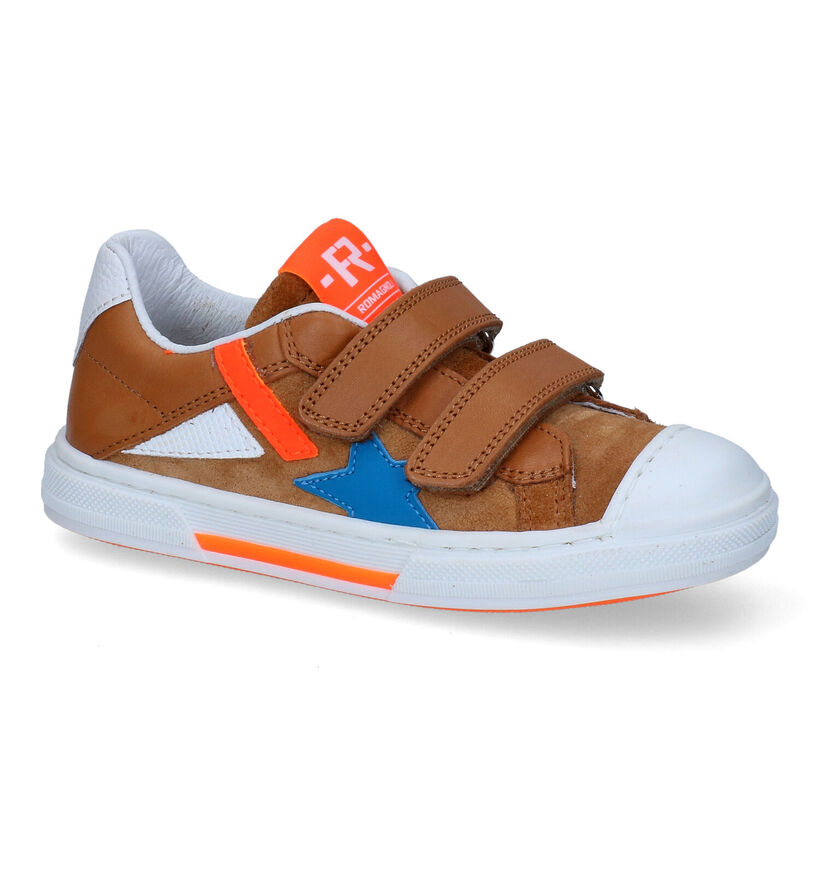 FR by Romagnoli Chaussures à scratch en Cognac pour garçons (307805) - pour semelles orthopédiques