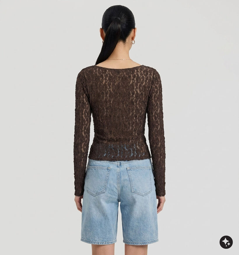 Vero Moda Flora Donkerbruine T-shirt met Lange Mouwen voor dames (381313)