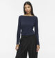Vila Modala Donkerblauwe Boothals T-shirt met Lange Mouwen voor dames (379771)