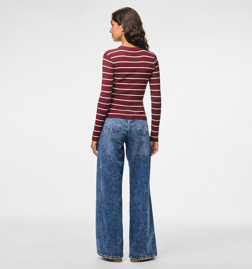 Pieces Mira Bordeaux/Witte T-shirt met Lange Mouwen voor dames (378356)