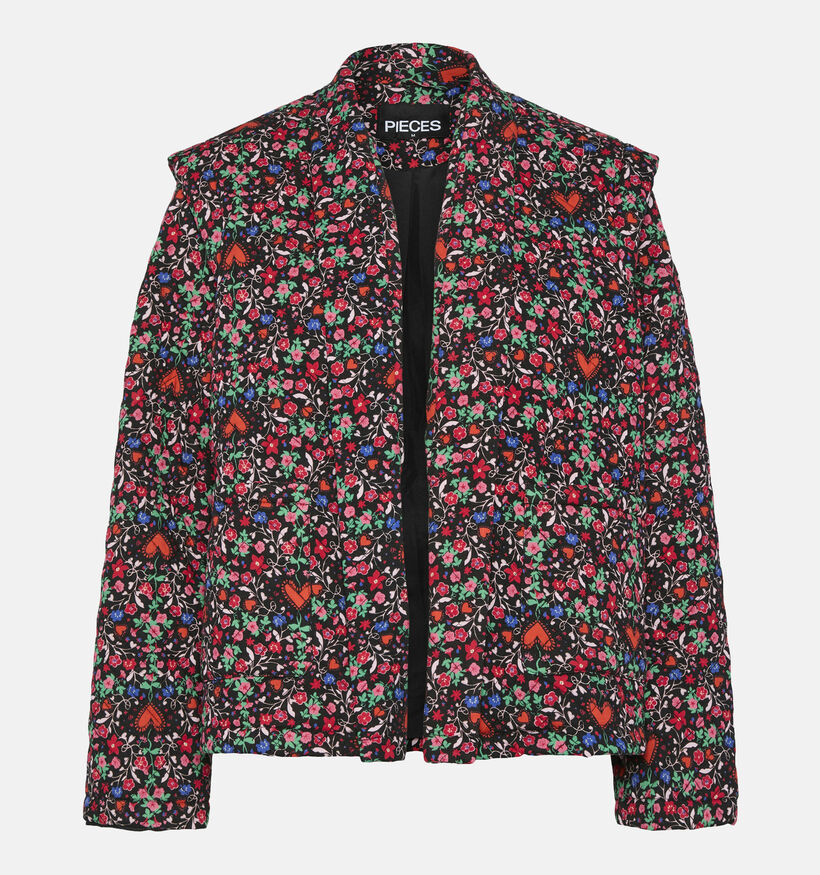 Pieces Saroline Zwarte Korte jas met rode bloemen voor dames (352464)