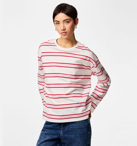 Pieces Mila Loose Longsleeves en Rose/Blanc pour femmes (367049)