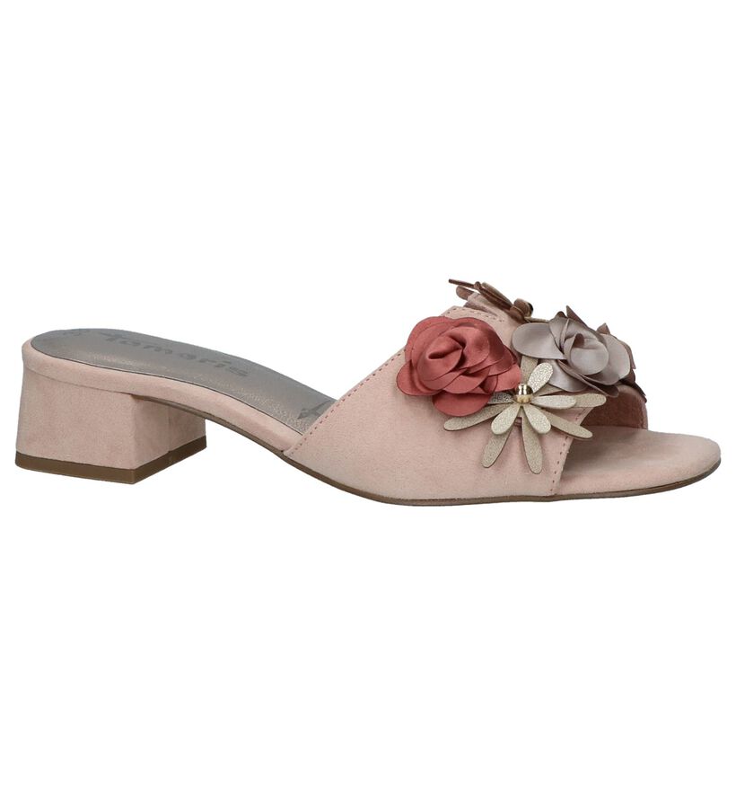 Tamaris Roze Slippers met Bloemen in stof (214363)