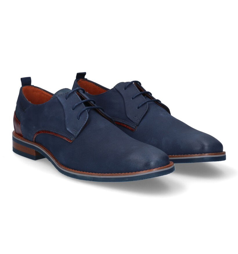 Van Lier Blauwe Geklede Veterschoenen in nubuck (307837)