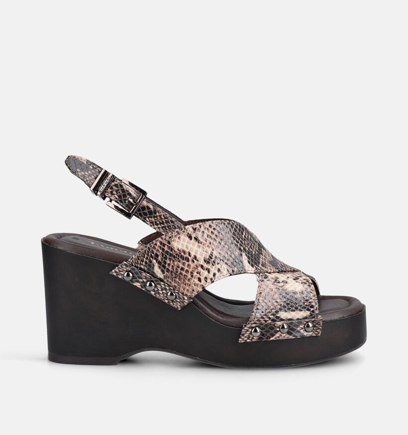 Tamaris Sandales compens&eacute;es en Noir/Brun fonc&eacute; pour femmes (371987)