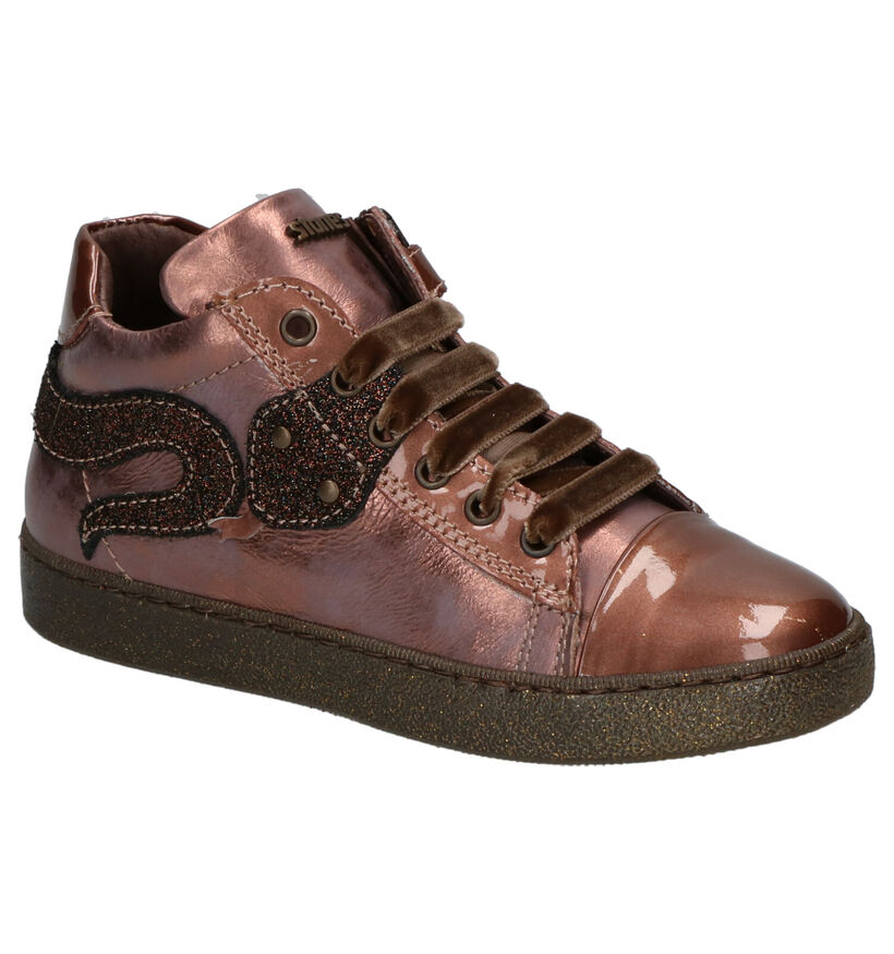 STONES and BONES Strac Metallic Roze Rits/Veterschoenen in leer (256776)