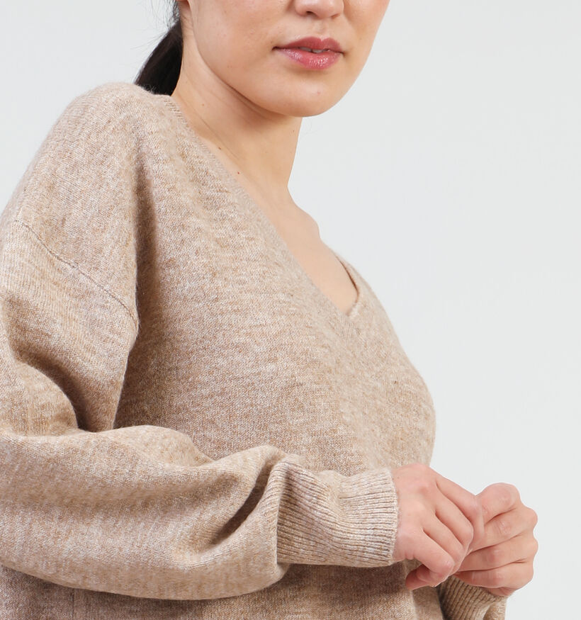 Vero Moda Jupiter Pull avec col en V en Beige pour femmes (346136)