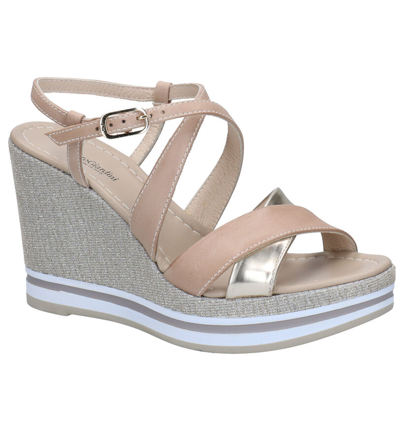 NeroGiardini Sandales compens&eacute;es en Beige en cuir (274335)