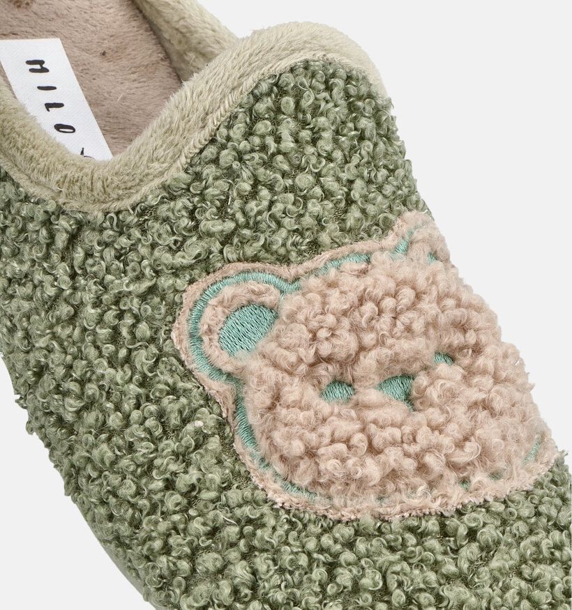 Milo & Mila Teddy Groene Pantoffels voor jongens, meisjes (381107) - geschikt voor steunzolen