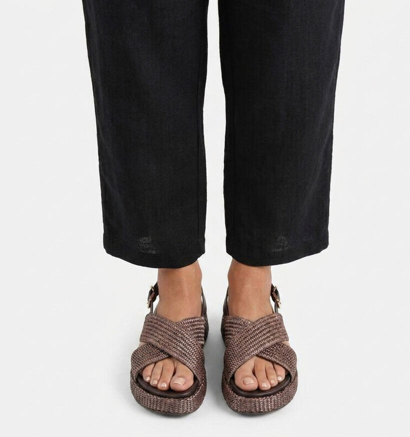Laurent David Bruine Sandalen met sleehak voor dames (373777)