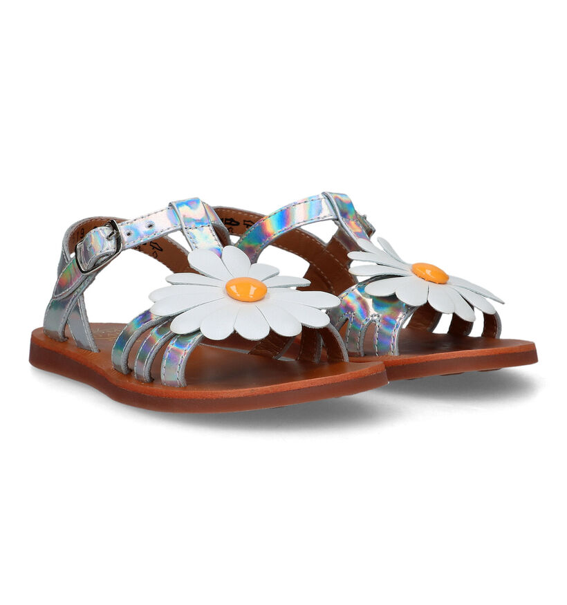 Pom d'Api Plagette Big Flo Sandales en Argent pour filles (322888)