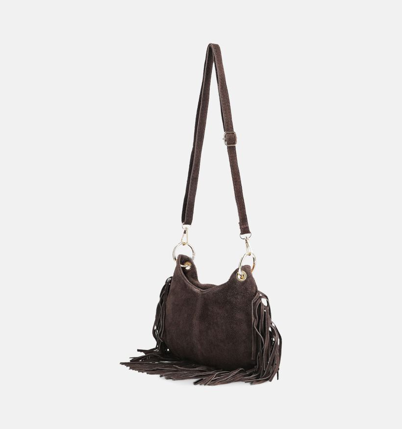 Via Limone Donkerbruine Schoudertas met Franjes voor dames (376337)