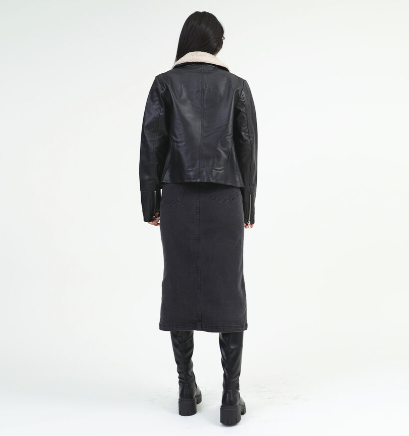 Vila Katla Manteau en cuir en Noir pour femmes (332124)