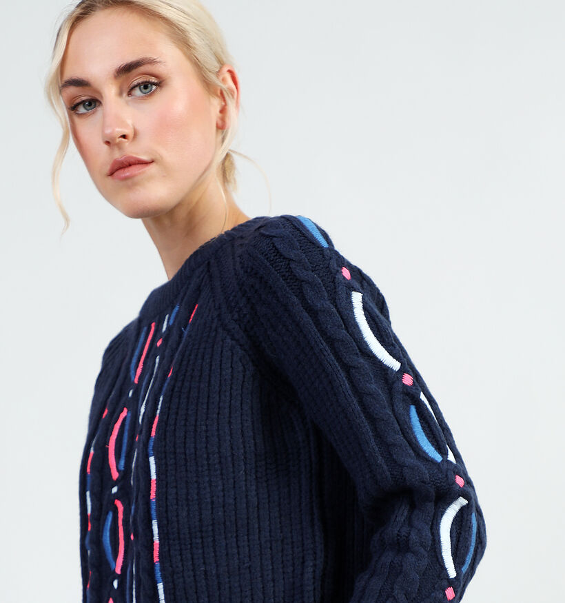 Orfeo Floria Blauwe Gebreide cable trui voor dames (349307)