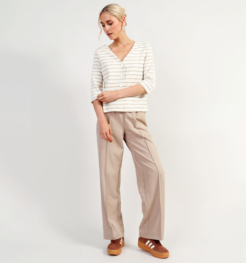 Vero Moda Olo T-shirt rayé en Beige pour femmes (346404)