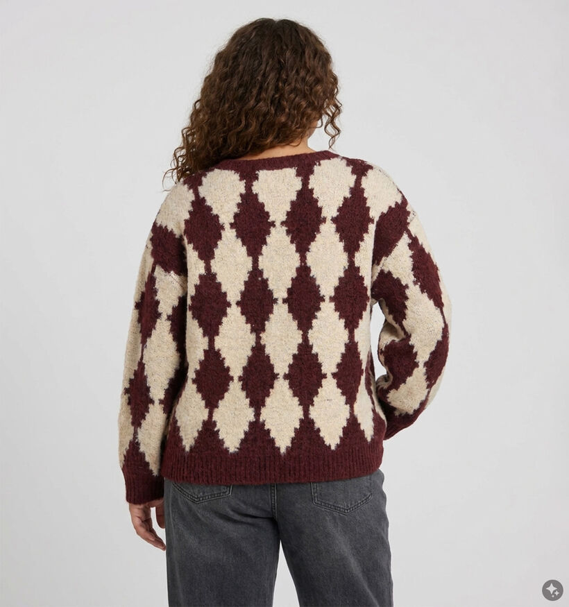 Vero Moda Curve Colleen Argyle Lichtbeige/Bordeaux Trui voor dames (378114)