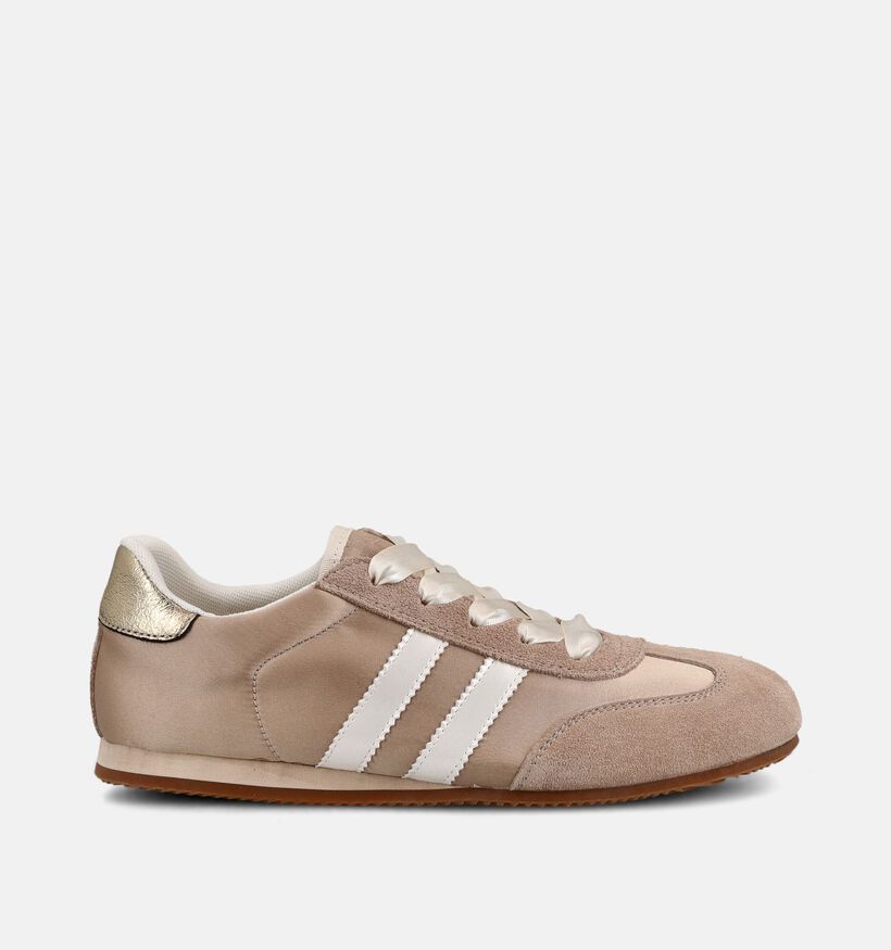 Signatur Beige/Gouden Sneakers met Satijnen Veters voor dames (368824) - geschikt voor steunzolen