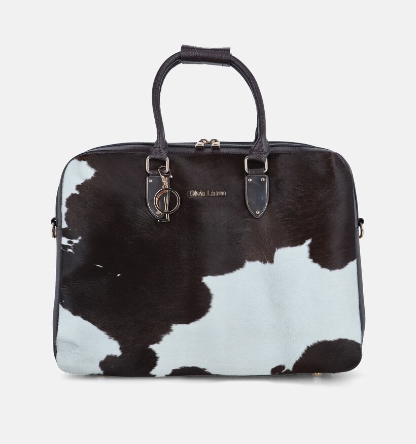 Olivia Lauren Cowhide Sac ordinateur en Marron/Blanc pour femmes (373497)