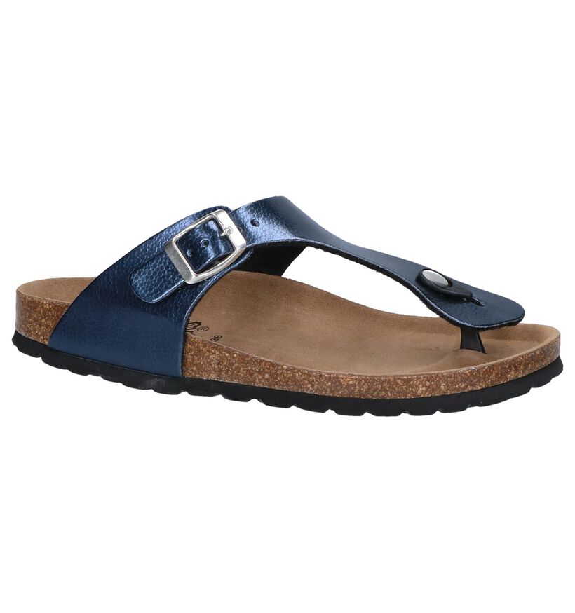 Big Leaf Nu-pieds plates en Bleu foncé en simili cuir (239145)