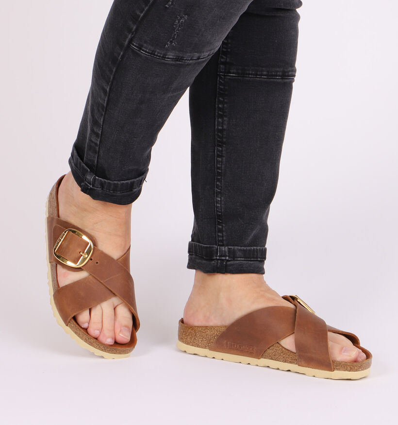 Birkenstock Siena Big Buckle Cognac Slippers in leer (294858)