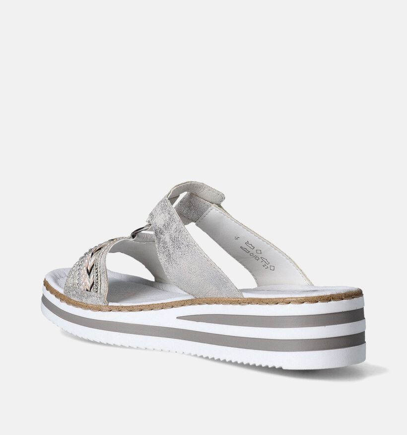 Rieker Nu-pieds talon compensé en Argent pour femmes (354916)