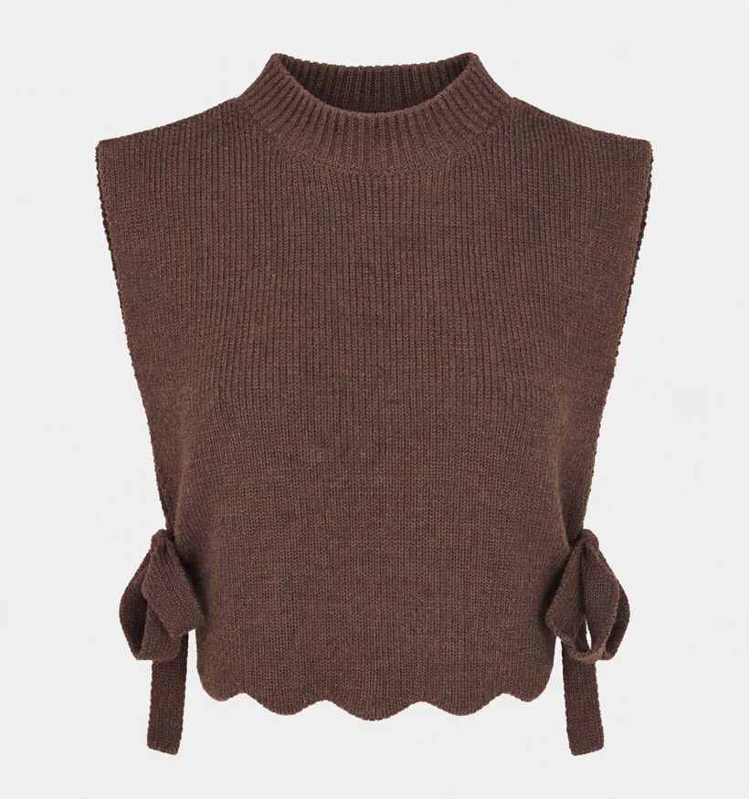 Pieces Autumn Neckwarmer Pull sans manches en Marron fonc&eacute; pour femmes (379337)